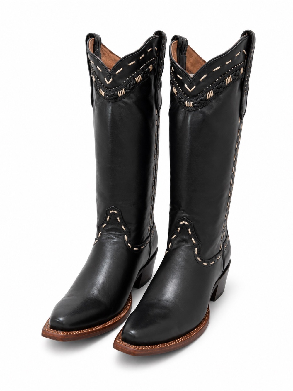 Tanner Mark Classic Black Leather with Cream Stitching Western